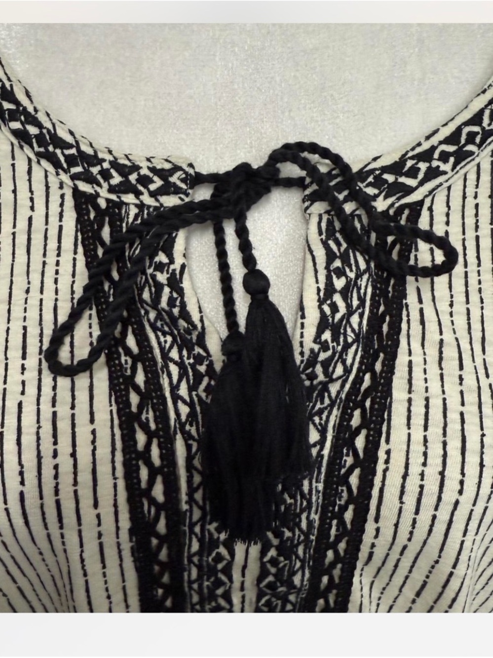 Style & Co. Black & White Striped Boho Tassel Tunic - Picture 3 of 5